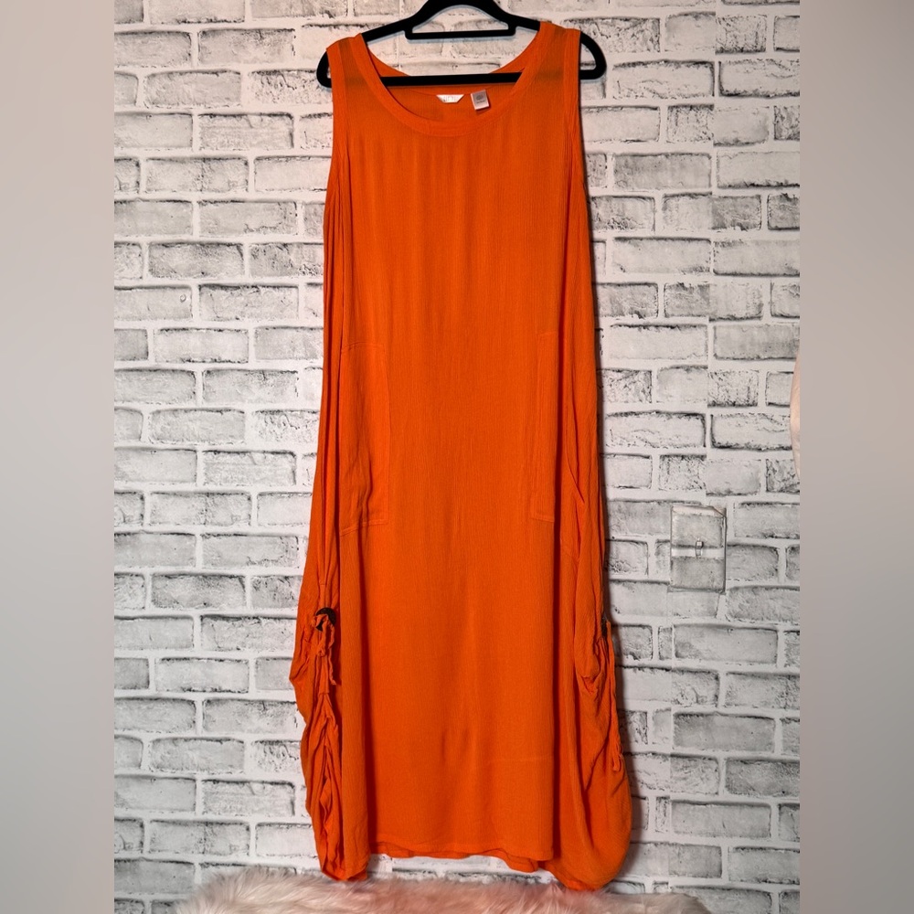 Kaktus Orange Asymmetrical Sundress Crew Neck‎ Sleeveless boho with cinch sides